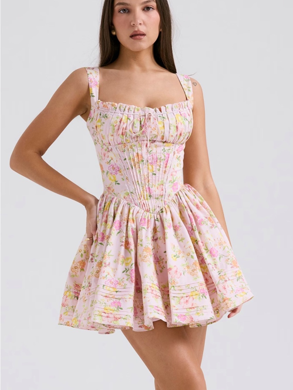 House of CB Mini Dresses : 'Natassia' Pink Meadow Print Cotton